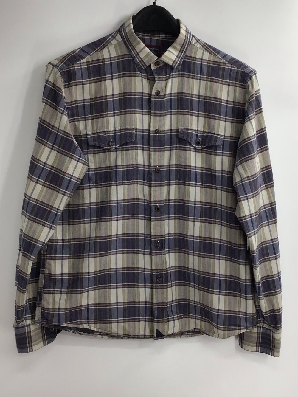 Untuckit men’s plaid long sleeve 100% cotton button down shirt.Size large.